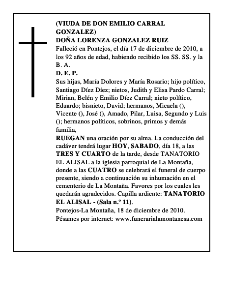DOÑA LORENZA GONZALEZ RUIZ