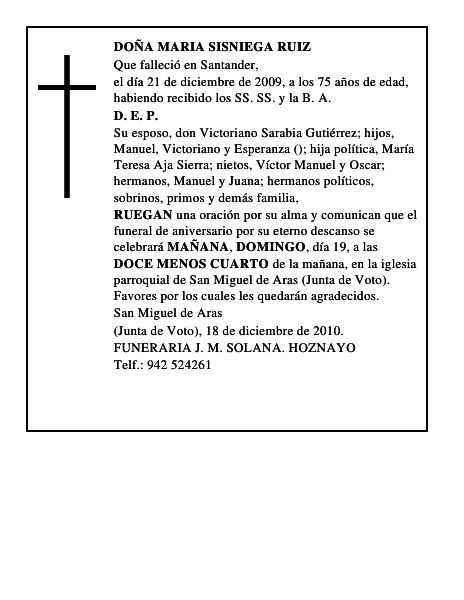 DOÑA MARIA SISNIEGA RUIZ