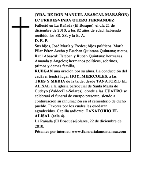 D.ª FREDESVINDA OTERO FERNANDEZ