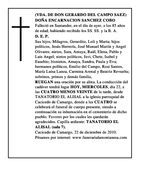 DOÑA ENCARNACION SANCHEZ COBO
