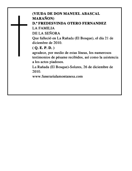 D.ª FREDESVINDA OTERO FERNANDEZ