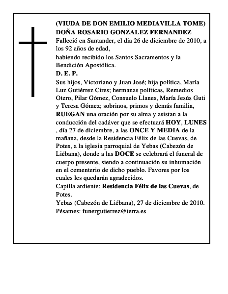 DOÑA ROSARIO GONZALEZ FERNANDEZ