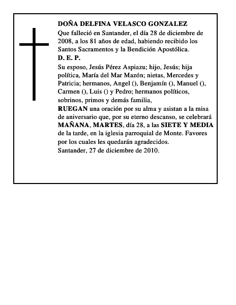 DOÑA DELFINA VELASCO GONZALEZ