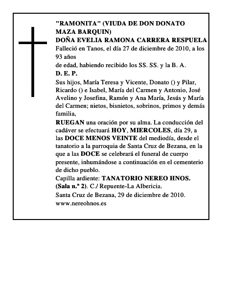 DOÑA EVELIA RAMONA CARRERA RESPUELA