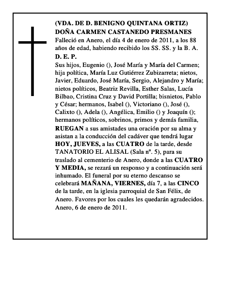 DOÑA CARMEN CASTANEDO PRESMANES