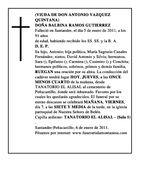 DOÑA BALBINA RAMOS GUTIERREZ