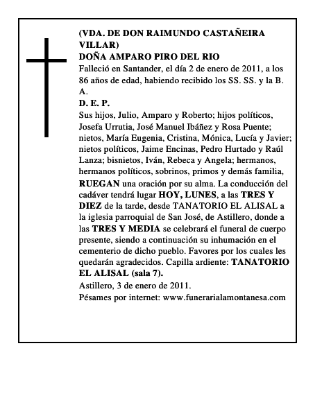 DOÑA AMPARO PIRO DEL RIO