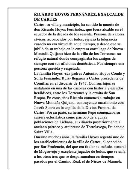 Ricardo Hoyos Fernández, exalcalde de Cartes