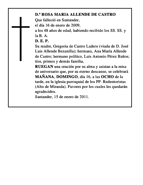 D.ª ROSA MARIA ALLENDE DE CASTRO