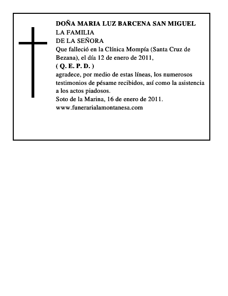 DOÑA MARIA LUZ BARCENA SAN MIGUEL