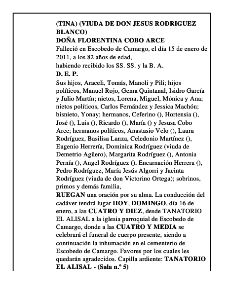 DOÑA FLORENTINA COBO ARCE