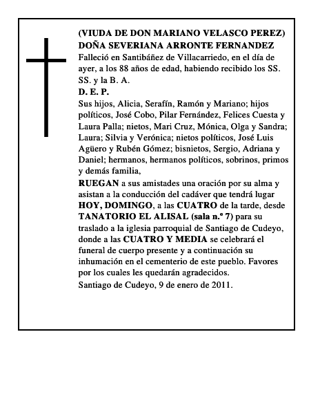 DOÑA SEVERIANA ARRONTE FERNANDEZ