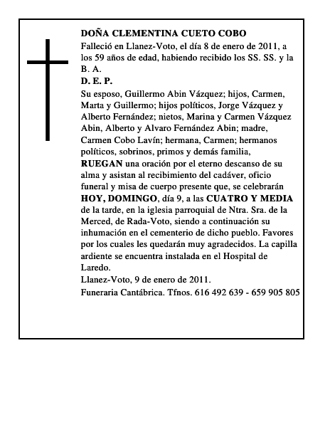 DOÑA CLEMENTINA CUETO COBO