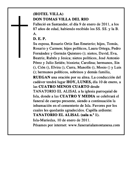 DON TOMAS VILLA DEL RIO