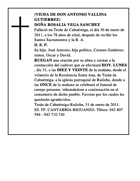 DOÑA ROSALIA VEGA SANCHEZ