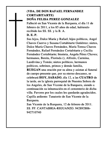 DOÑA FELISA PEREZ GONZALEZ