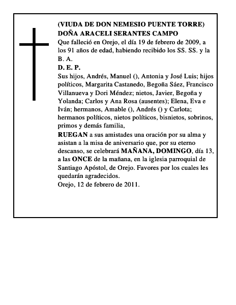 DOÑA ARACELI SERANTES CAMPO