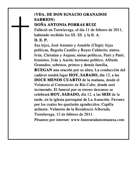 DOÑA ANTONIA PORRAS RUIZ