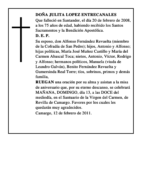 DOÑA JULITA LOPEZ ENTRECANALES