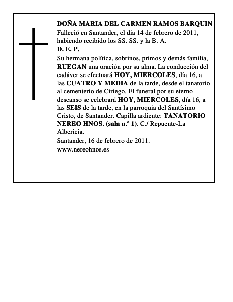 DOÑA MARIA DEL CARMEN RAMOS BARQUIN