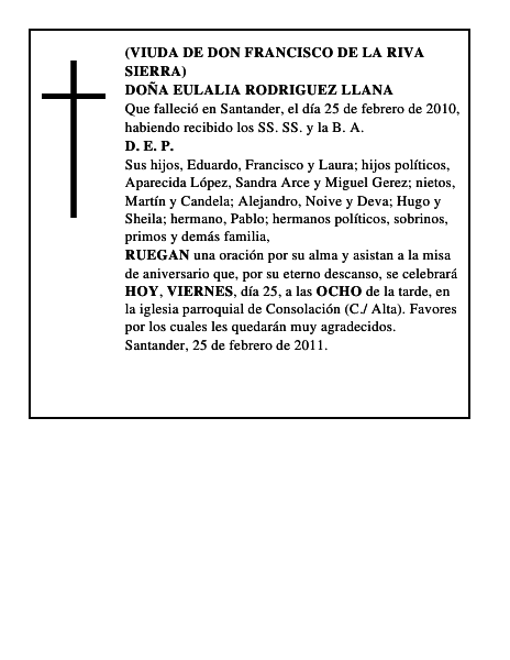 DOÑA EULALIA RODRIGUEZ LLANA