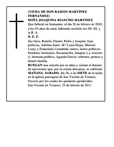 DOÑA JOAQUINA RIANCHO MARTINEZ