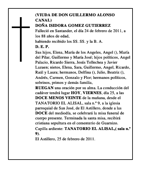 DOÑA ISIDORA GOMEZ GUTIERREZ