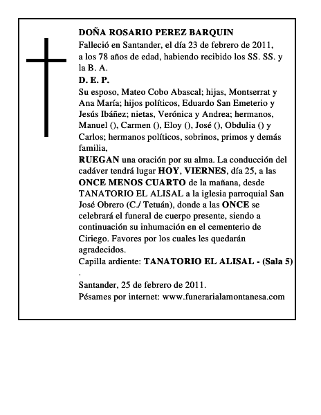 DOÑA ROSARIO PEREZ BARQUIN