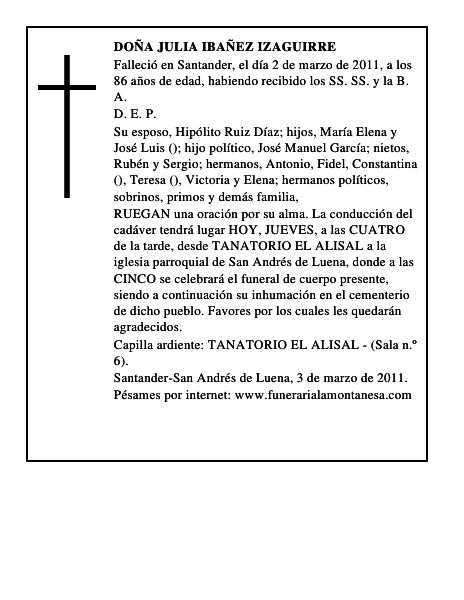 DOÑA JULIA IBAÑEZ IZAGUIRRE