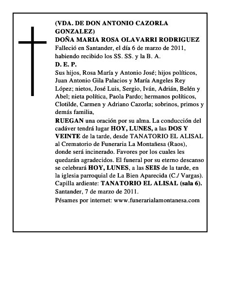 DOÑA MARIA ROSA OLAVARRI RODRIGUEZ