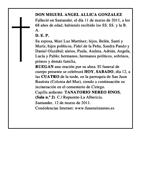 DON MIGUEL ANGEL ALLICA GONZALEZ