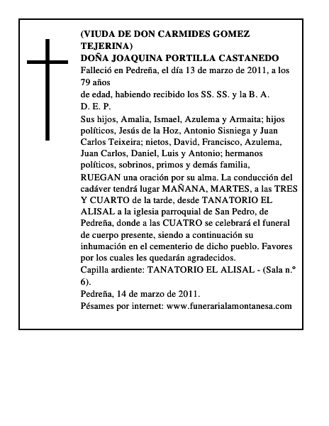 DOÑA JOAQUINA PORTILLA CASTANEDO