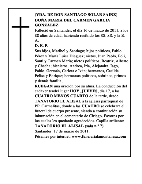 DOÑA MARIA DEL CARMEN GARCIA GONZALEZ