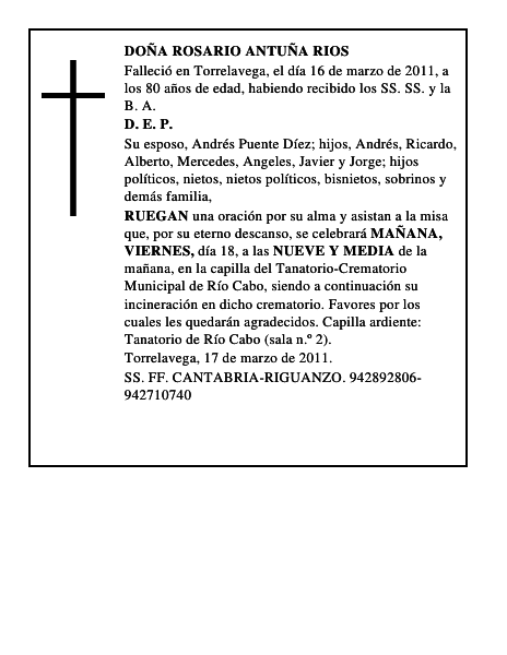 DOÑA ROSARIO ANTUÑA RIOS