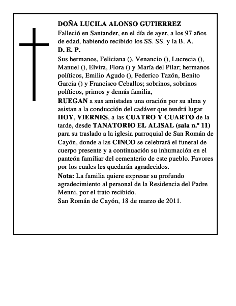 DOÑA LUCILA ALONSO GUTIERREZ