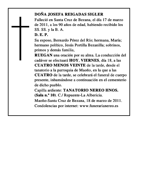 DOÑA JOSEFA REIGADAS SIGLER