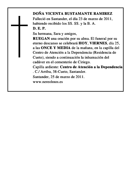 DOÑA VICENTA BUSTAMANTE RAMIREZ