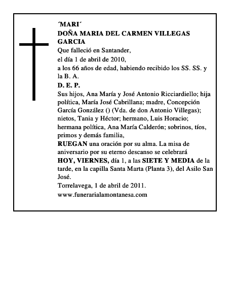 DOÑA MARIA DEL CARMEN VILLEGAS GARCIA