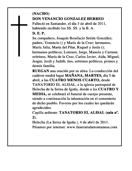 DON VENANCIO GONZALEZ HERREO