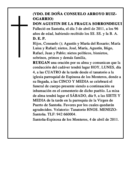 DON AGUSTIN DE LA FRAGUA SORRONDEGUI