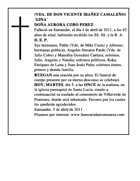 DOÑA AURORA COBO PEREZ