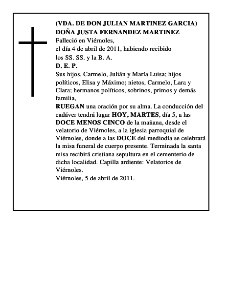 DOÑA JUSTA FERNANDEZ MARTINEZ