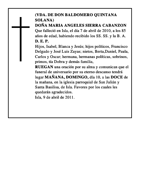 DOÑA MARIA ANGELES SIERRA CABANZON