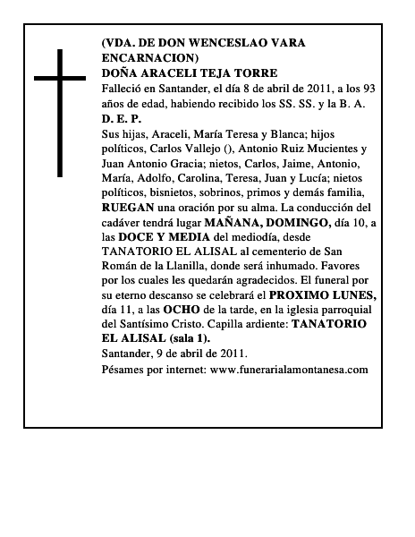 DOÑA ARACELI TEJA TORRE