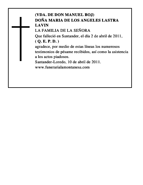 DOÑA MARIA DE LOS ANGELES LASTRA LAVIN