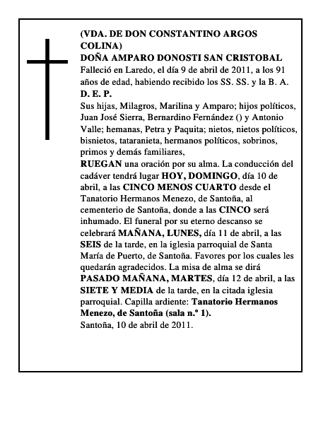 DOÑA AMPARO DONOSTI SAN CRISTOBAL