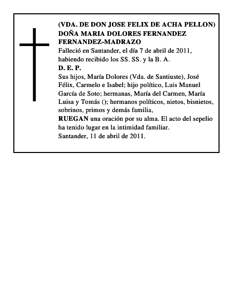 DOÑA MARIA DOLORES FERNANDEZ FERNANDEZ-MADRAZO