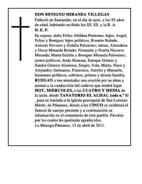 DON BENIGNO MIRANDA VILLEGAS