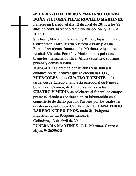 DOÑA VICTORIA PILAR ROCILLO MARTINEZ