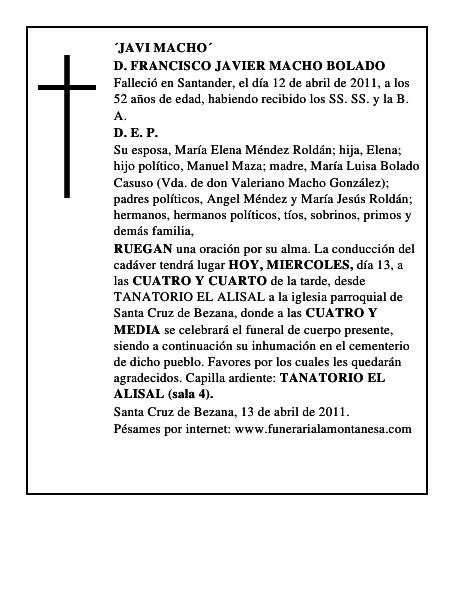 D. FRANCISCO JAVIER MACHO BOLADO